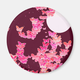 Mondlandschaft mit Schmetterlingen - Rosa, Bordeau Magnet
