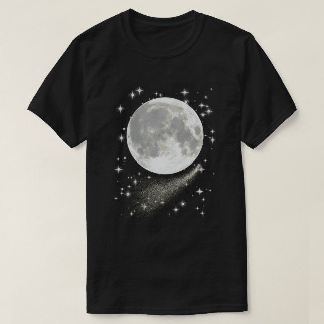 Mondlandschaft mit Vollmond, Sternen und Kometen T-Shirt (Design vorne)