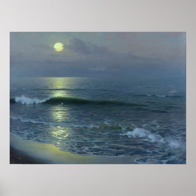 Mondlandschaft über den Ozean Poster (Vorne)