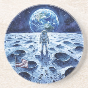 Mondlandung - Astronaut & amerikanische Flagge Getränkeuntersetzer