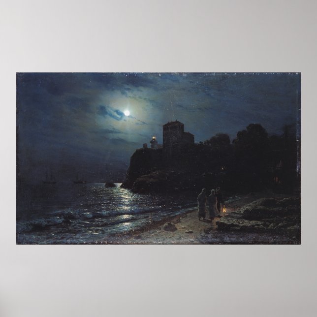 Mondlicht am Rande eines Sees, 1870 Poster (Vorne)