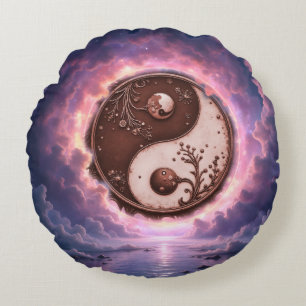 Mondlicht Balance – Yin Yang des ewigen Lichts.  Rundes Kissen