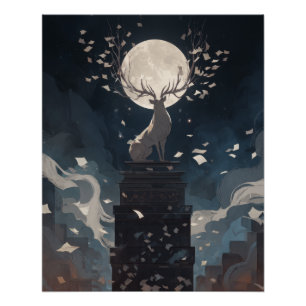 Mondlicht Baum Blüht auf Stadtturm Poster
