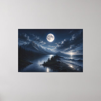 Mondlicht-Bergsee-Wandkunst Leinwand - Vollmond