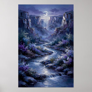 Mondlicht-Canyon-Fluss - Mystische Blaue Violette  Poster