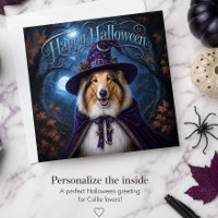 Mondlicht Collie Hexe Halloween Feiertagskarte