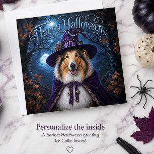 Mondlicht Collie Hexe Halloween Feiertagskarte Karte