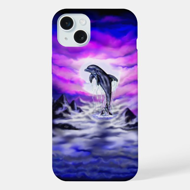 Mondlicht-Delfin iPhone Hülle (Rückseite)