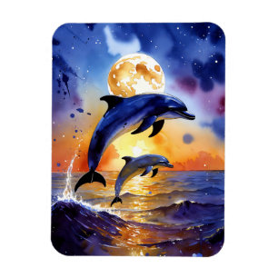 Mondlicht-Delfin-Träume über dem Sonnenuntergangs- Magnet
