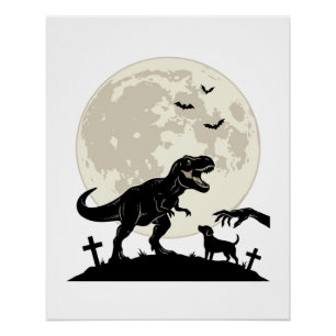 Mondlicht-Dinosaurier-Hund-Friedhof-Silhouette-Shi Poster