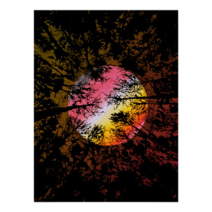 Mondlicht durch dichte Wälder – Farbige Surrealitä Poster