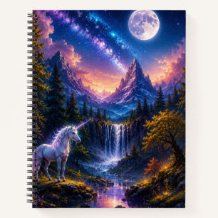 Mondlicht-Einhorn-Fantasy-Landschaft-Spiralblock Notizbuch