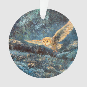 Mondlicht-Eule: Schleiereule auf sternenklarer mon Ornament