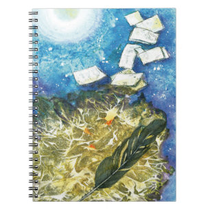 Mondlicht, Feder und Papier Notizblock