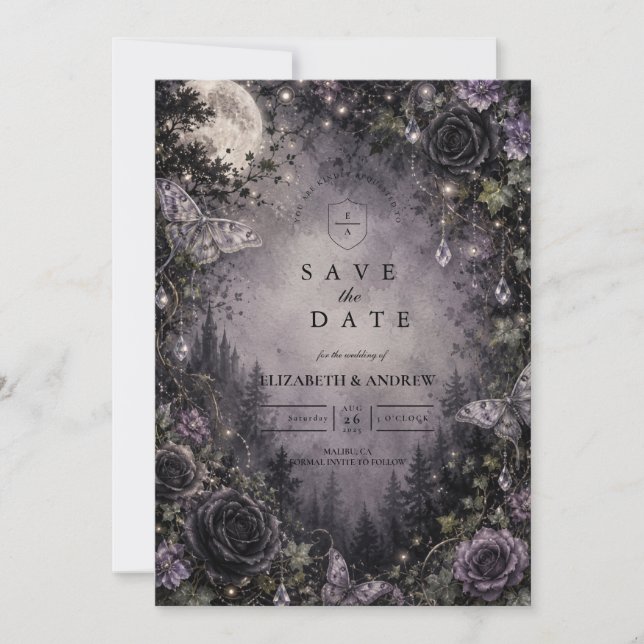 Mondlicht-Feengotische Hochzeit Save The Date (Vorderseite)