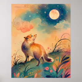 MONDLICHT-FUCHS VOLKSKUNST WILDNIS NACHT POSTER