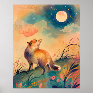 MONDLICHT-FUCHS VOLKSKUNST WILDNIS NACHT POSTER