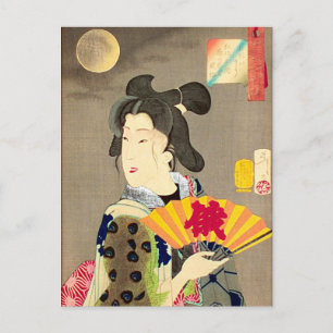 Mondlicht Geisha japanischer Holzschnitt Ukiyo-e Postkarte