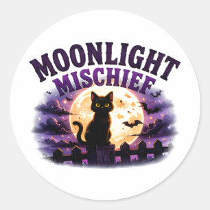 🐈‍⬛ Mondlicht Halloween Schwarze Katze Sagt 🌕 Runder Aufkleber