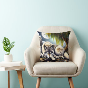 Mondlicht-Heiligkeit ein schlummernder Wolf Kissen