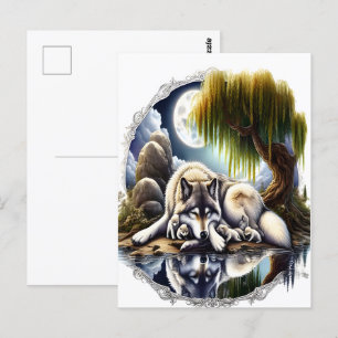 Mondlicht-Heiligkeit ein schlummernder Wolf Postkarte