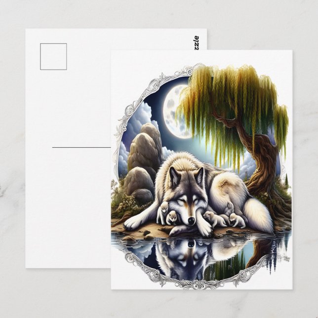 Mondlicht-Heiligkeit ein schlummernder Wolf Postkarte (Vorne/Hinten)