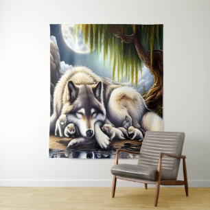 Mondlicht-Heiligkeit ein schlummernder Wolf Wandteppich