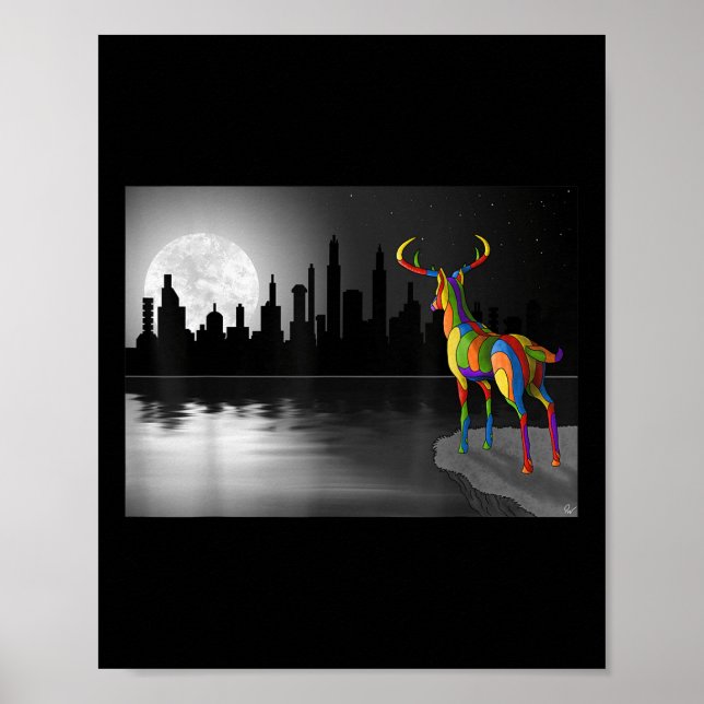 Mondlicht Hirsche Umweltschutz Tier Pro Poster (Vorne)