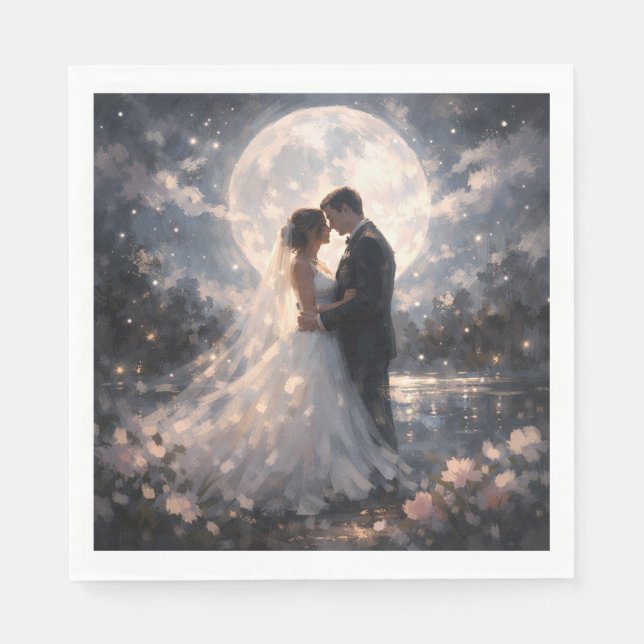 Mondlicht Hochzeitspaar Romantische Papiertücher Serviette (Vorderseite)