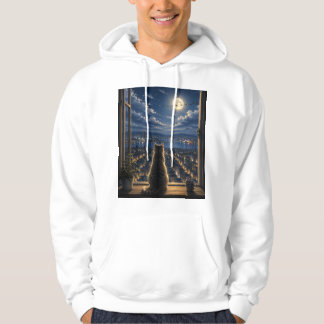 Mondlicht-Katze, die durch das Fenster auf die näc Hoodie