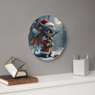 Mondlicht-Keksdieb – Der graue Weihnachtsdrache. Große Wanduhr