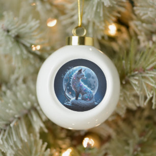Mondlicht-Kristallfuchs – Wächter der stillen Träu Keramik Kugel-Ornament