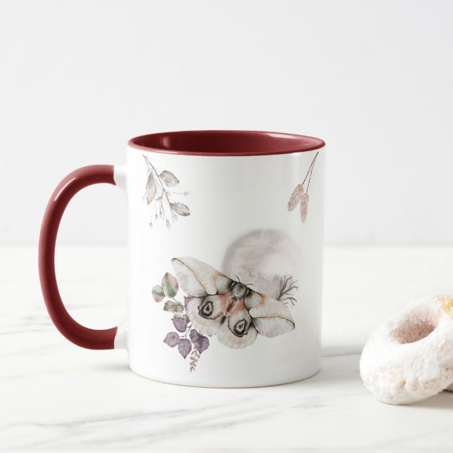 Mondlicht-Motten-Grafik Tasse (Mit Donut)