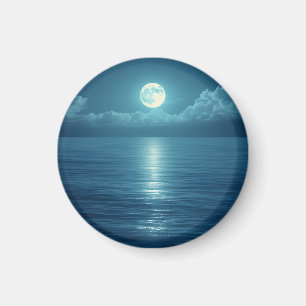 Mondlicht-Ozean-Leinwandkunst Vollmond über ruhi Magnet