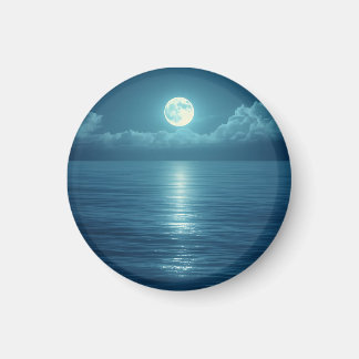 Mondlicht-Ozean-Leinwandkunst | Vollmond über ruhi Magnet