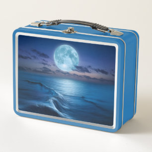 Mondlicht-Ozeanwellen bei Vollmond Metall Brotdose