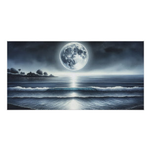 Mondlicht-Ozeanwellen Himmelsnacht Poster