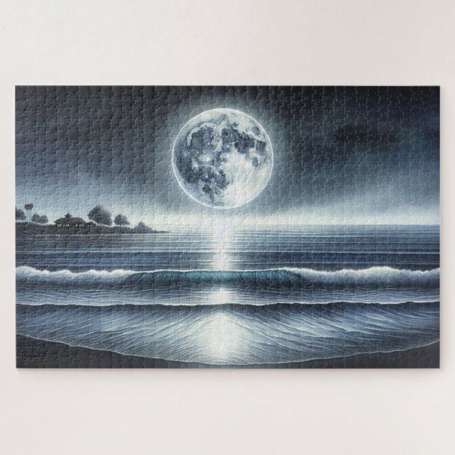 Mondlicht-Ozeanwellen Himmelsnacht Puzzle (Horizontal)