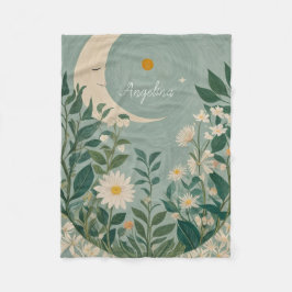 Mondlicht: Pastellblumen und Halbmond Fleecedecke