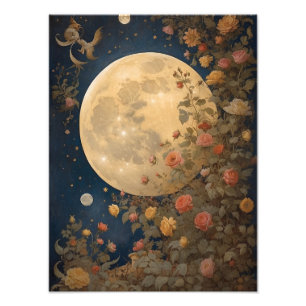 Mondlicht: Rose unter Vollmond Fotodruck