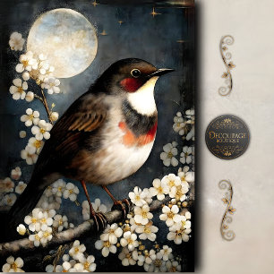Mondlicht-Rotkehlchen-Blüten-Decoupage Seidenpapier