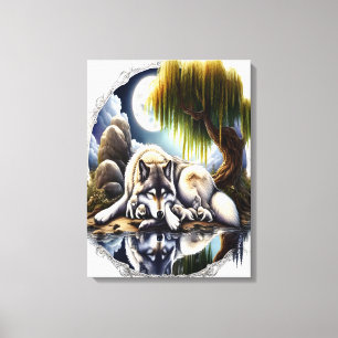 Mondlicht-Ruhe ein schlummernder Wolf 18x24 Leinwanddruck