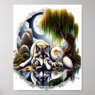 Mondlicht-Ruhe ein schlummernder Wolf 8x10 Poster