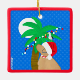Mondlicht Santa Yellow Dog Trimming Palm Tree Keramikornament