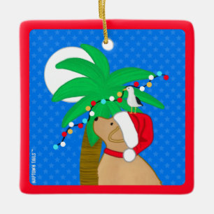 Mondlicht Santa Yellow Dog Trimming Palm Tree Keramikornament