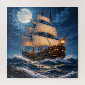 Mondlicht-Schiff-Puzzle – Ozean-Nacht-Puzzle Puzzle