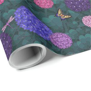 Mondlicht-Schmetterling-Hortensien-Garten Pewter M Geschenkpapier