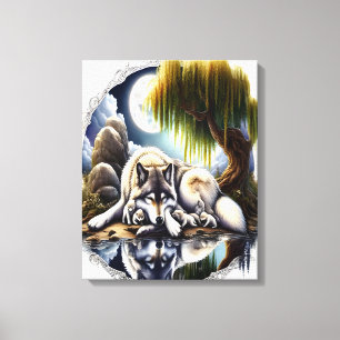 Mondlicht-Stille Ein schlummernder Wolf 16x20 Leinwanddruck