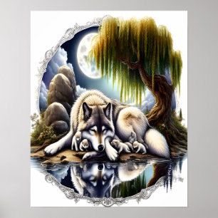 Mondlicht-Stille Ein schlummernder Wolf 16x20 Poster