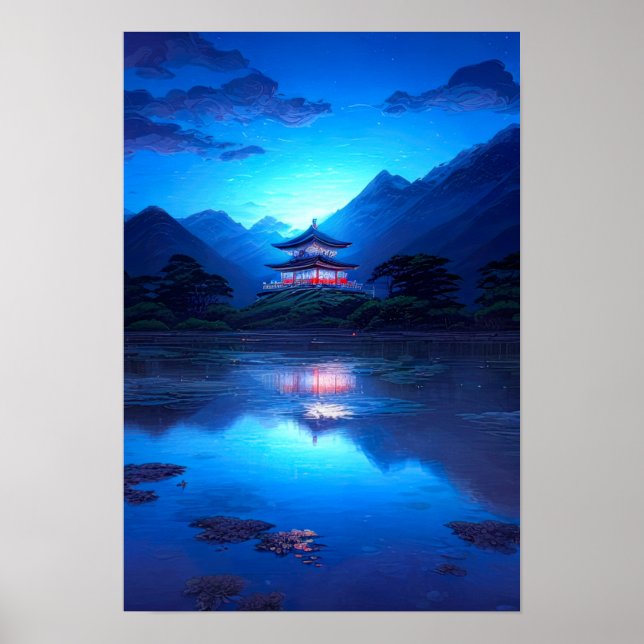 Mondlicht-Stille, weißer Walled Tempel Poster (Vorne)